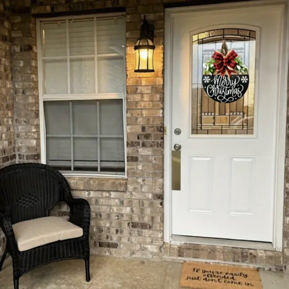 Merry Christmas Rustic Front Door Hanging Sign Festive Holiday Wood Wreath 11.8" - Picture 5 of 5